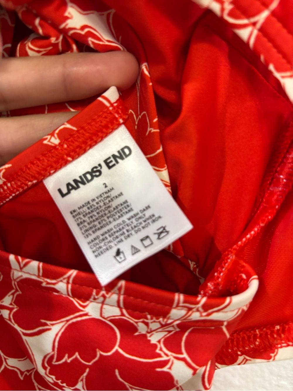 Lands' End Red and Cream Floral Cutout One-Piece Swimsuit - Picture 5 of 8